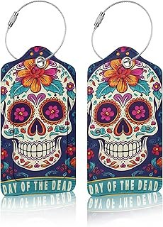 Etiquetas artesanales para equipaje calavera mexicana