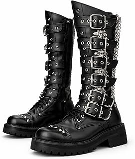 Botas Góticas de Piel Auténtica con Plataforma y Cadenas Unisex