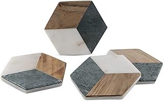 Posavasos geométricos hechos a mano con madera y mármol