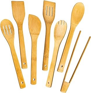 Juego de cucharas de bambú artesanales para cocina antiadherente