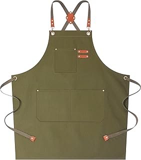 Delantal de chef artesanal repelente al agua con bolsillos grandes