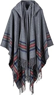 Poncho artesanal con capucha y pashmina con borlas elegantes