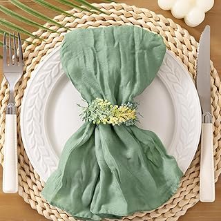 Servilletas boho de gasa verde artesanal para eventos