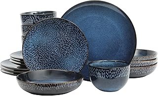 Vajilla azul y negra de 16 piezas con diseño artístico moderno