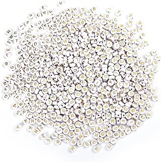 Abalorios de letras blancas con dorado para joyería artesanal