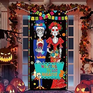 Bandera artesanal para puerta calavera Día de Muertos