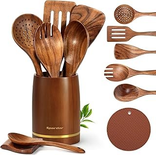 Set decorativo de cucharas de madera de teca para cocina artesanal