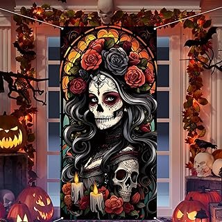 Cortina artesanal para puerta calavera Día de Muertos