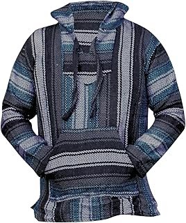 Poncho mexicano tipo baja artesanal con capucha estilo surf