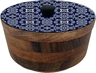 Tortillero artesanal de parota tallado a mano estilo talavera