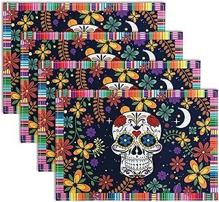 Manteles individuales artesanales calavera mexicana colorida