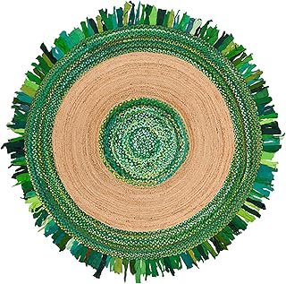 Alfombra redonda chindi de yute y algodón estilo vintage