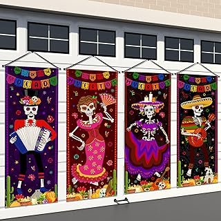 Carteles artesanales de calavera mexicana decoración Día de Muertos