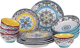 Vajilla floral de gres artesanal para 4 personas