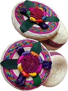 Tortilleros de palma artesanales con tapa decorativa set grande