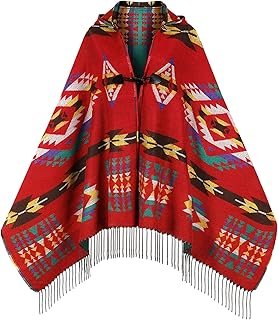 Poncho bohemio artesanal con flecos y estampado clásico