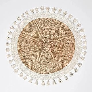 Alfombra redonda de yute con flecos tejida a mano