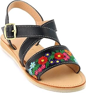 Huaraches Artesanales de Piel con Flores Bordadas
