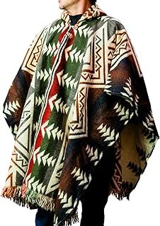 Poncho artesanal de alpaca con capucha para hombre estilo vaquero