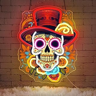 Letrero de neón artesanal calavera mexicana LED