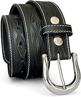 Cinturón artesanal de piel entera con relieve y hebilla ancha