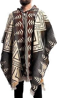 Poncho mexicano de alpaca con capucha artesanal para hombre