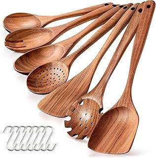 Juego artesanal de cucharas de madera de teca para cocinar con estilo