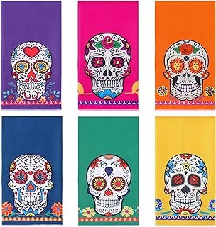 Toallas de cocina artesanales con calavera mexicana set decorativo
