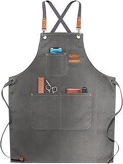 Delantal artesanal cruzado con bolsillos grandes para trabajo creativo