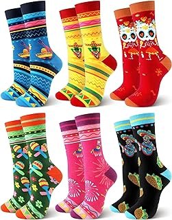 Calcetines mexicanos artesanales con calavera y diseño divertido