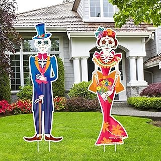 Letreros artesanales de jardín calavera Día de Muertos