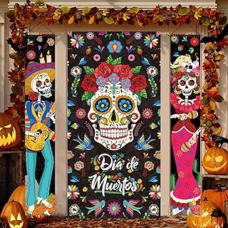 Banderas artesanales para puerta calavera Día de Muertos