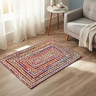 Alfombra chindi de yute y algodón tejida a mano multicolor