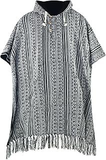 Poncho mexicano artesanal de algodón con capucha reversible